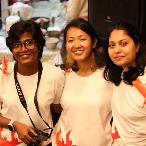 Three Japan Habba volunteers pose for a photograph